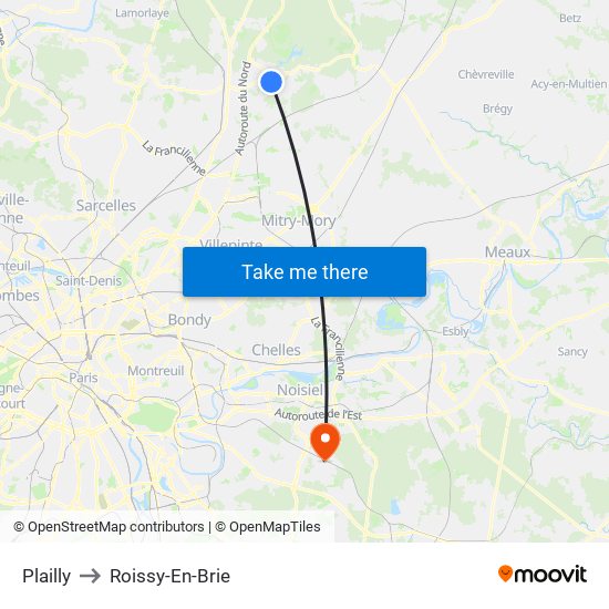 Plailly to Roissy-En-Brie map