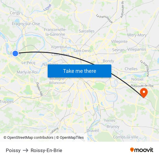 Poissy to Roissy-En-Brie map