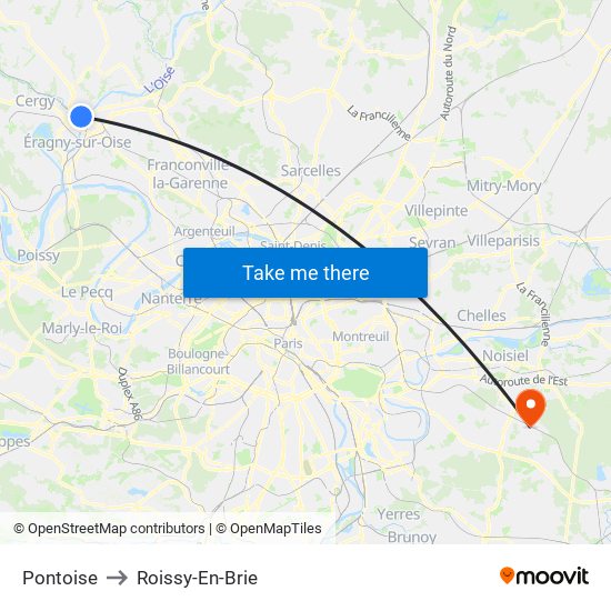 Pontoise to Roissy-En-Brie map