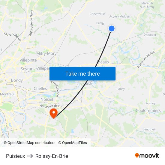 Puisieux to Roissy-En-Brie map