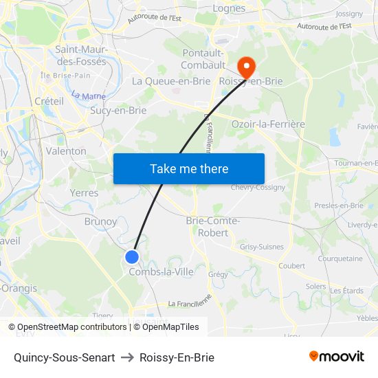 Quincy-Sous-Senart to Roissy-En-Brie map