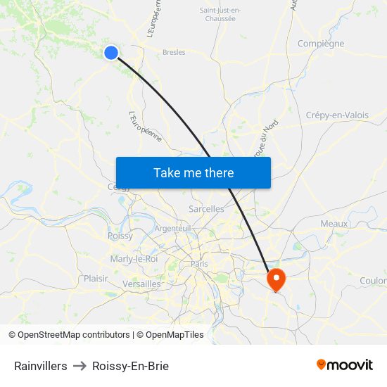 Rainvillers to Roissy-En-Brie map