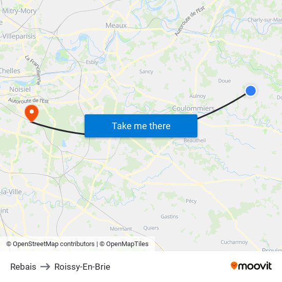 Rebais to Roissy-En-Brie map