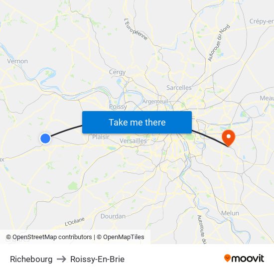 Richebourg to Roissy-En-Brie map