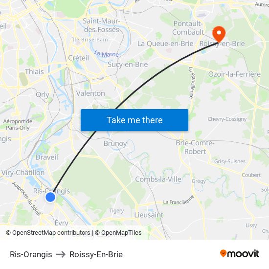 Ris-Orangis to Roissy-En-Brie map