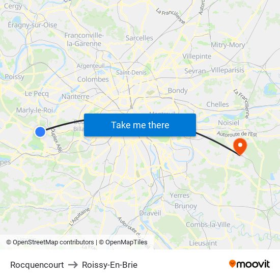 Rocquencourt to Roissy-En-Brie map