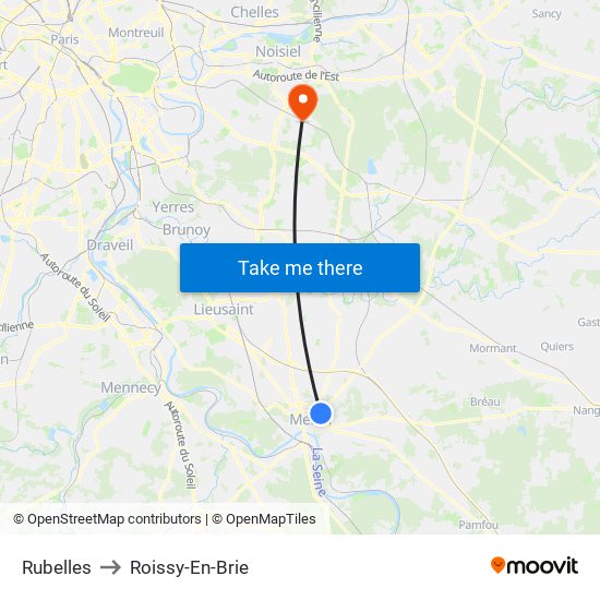 Rubelles to Roissy-En-Brie map