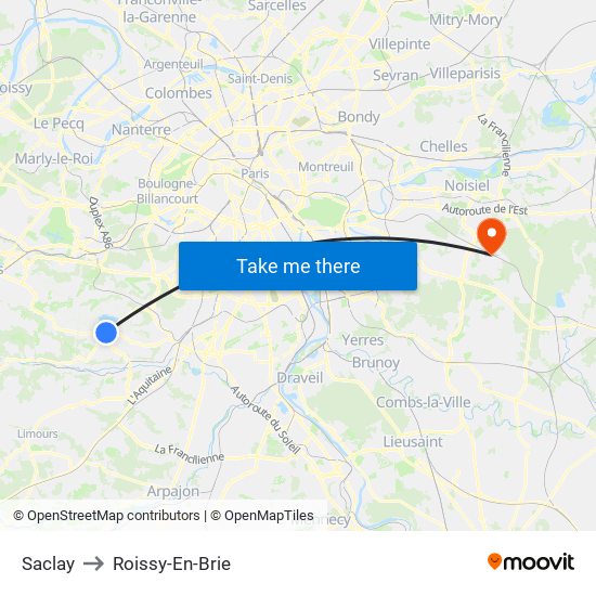 Saclay to Roissy-En-Brie map