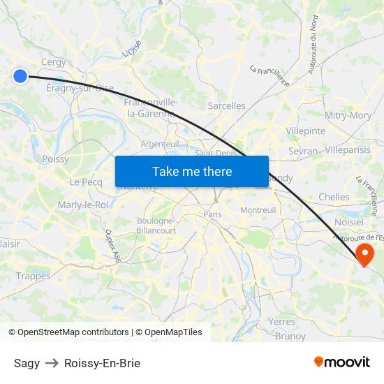 Sagy to Roissy-En-Brie map