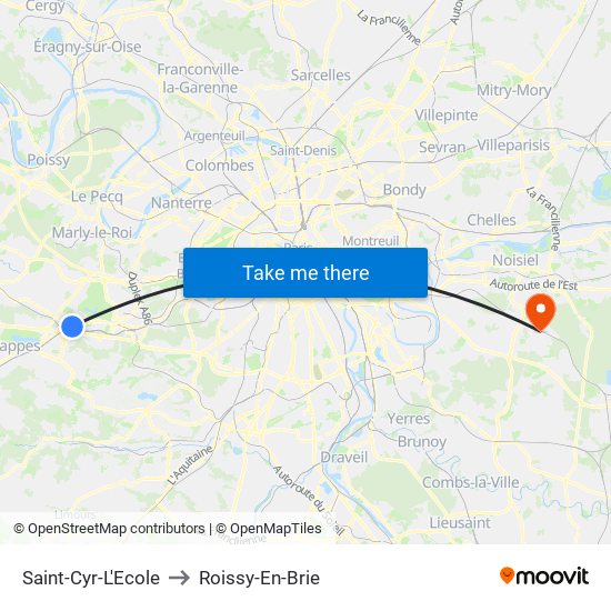 Saint-Cyr-L'Ecole to Roissy-En-Brie map
