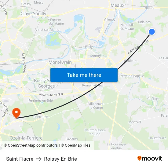 Saint-Fiacre to Roissy-En-Brie map