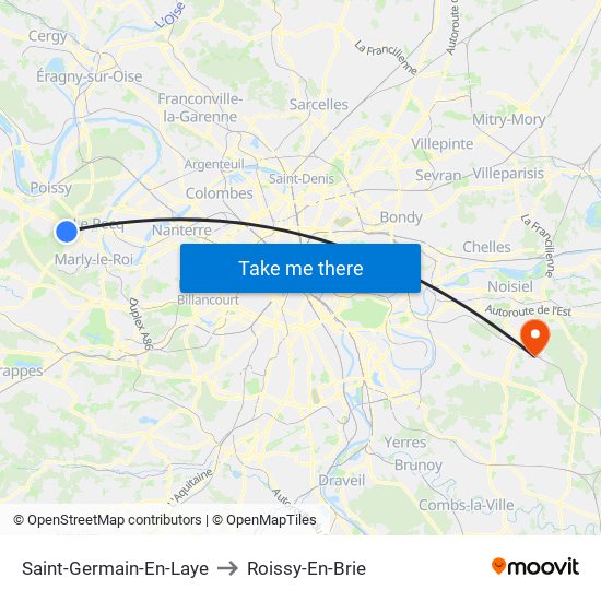 Saint-Germain-En-Laye to Roissy-En-Brie map