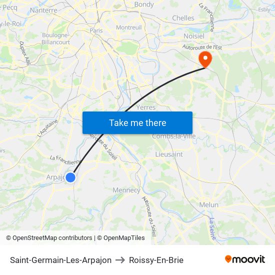 Saint-Germain-Les-Arpajon to Roissy-En-Brie map