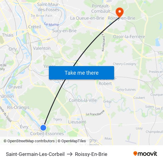 Saint-Germain-Les-Corbeil to Roissy-En-Brie map