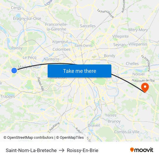 Saint-Nom-La-Breteche to Roissy-En-Brie map