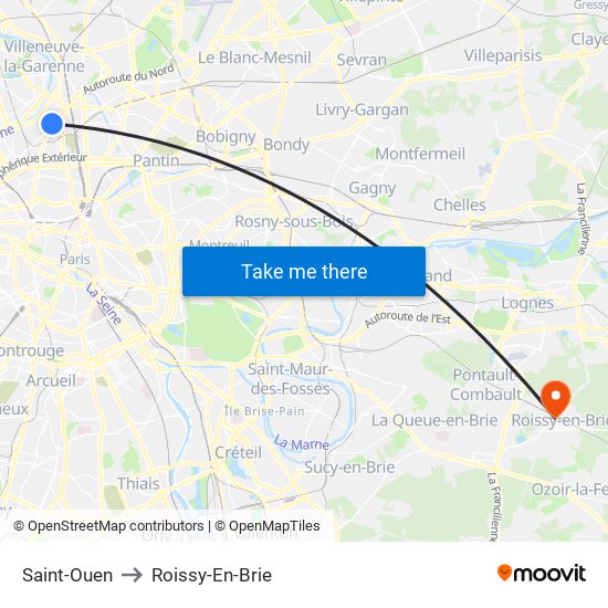 Saint-Ouen to Roissy-En-Brie map