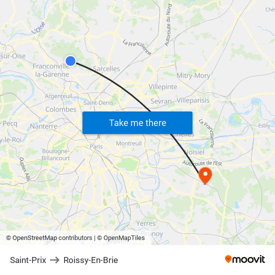 Saint-Prix to Roissy-En-Brie map