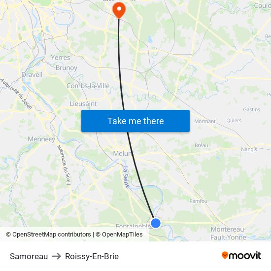 Samoreau to Roissy-En-Brie map