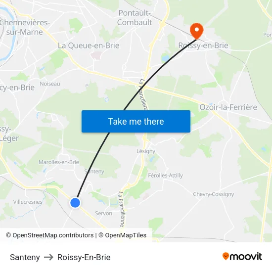 Santeny to Roissy-En-Brie map