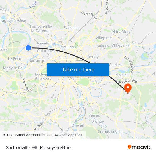 Sartrouville to Roissy-En-Brie map