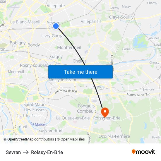 Sevran to Roissy-En-Brie map