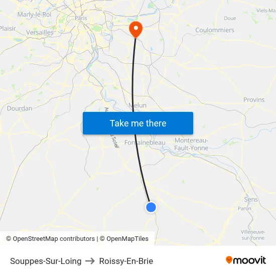 Souppes-Sur-Loing to Roissy-En-Brie map