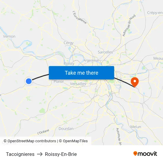 Tacoignieres to Roissy-En-Brie map