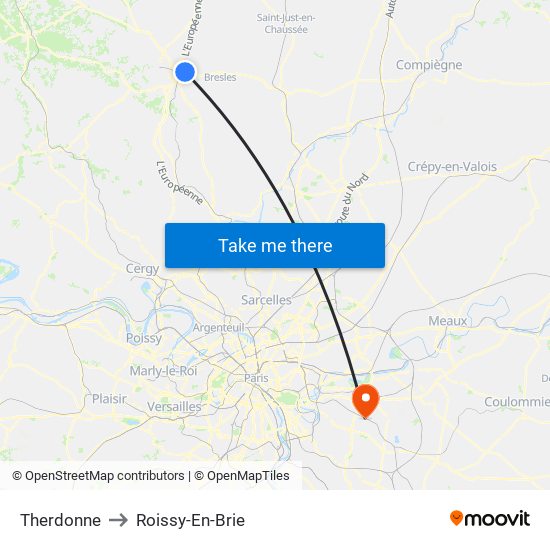 Therdonne to Roissy-En-Brie map