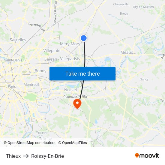 Thieux to Roissy-En-Brie map