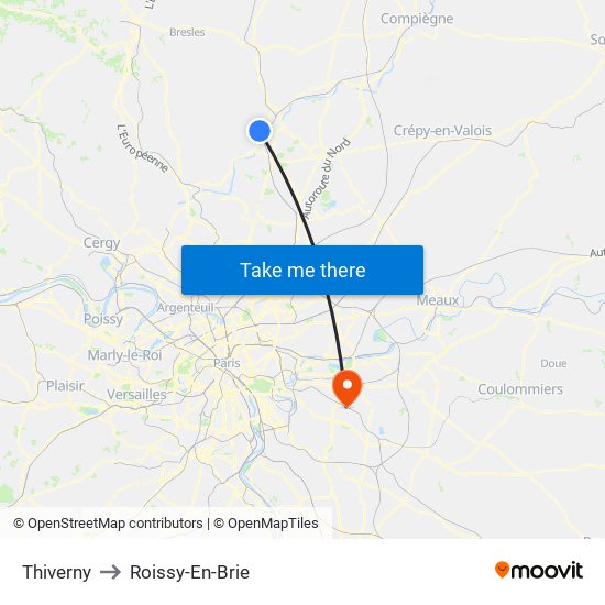 Thiverny to Roissy-En-Brie map