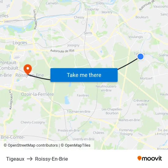 Tigeaux to Roissy-En-Brie map