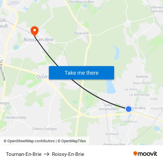 Tournan-En-Brie to Roissy-En-Brie map