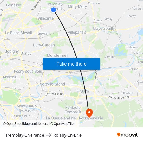 Tremblay-En-France to Roissy-En-Brie map