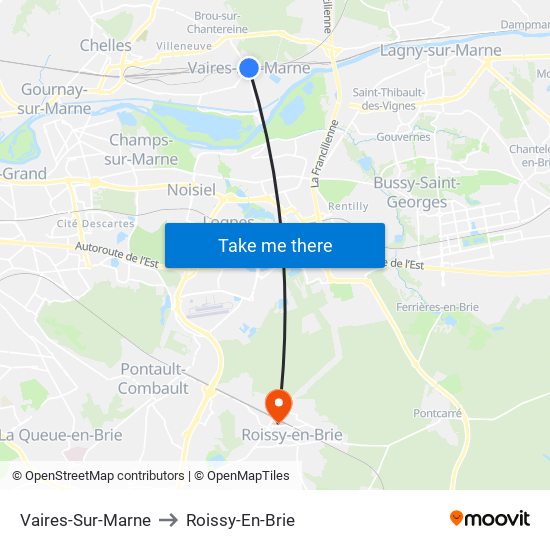Vaires-Sur-Marne to Roissy-En-Brie map