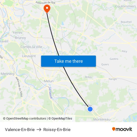 Valence-En-Brie to Roissy-En-Brie map