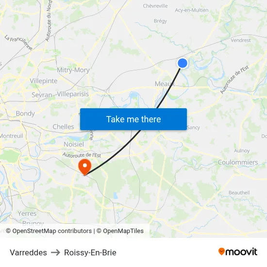 Varreddes to Roissy-En-Brie map