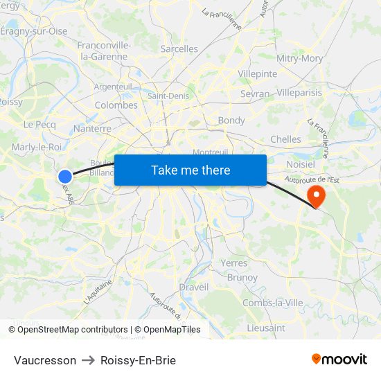 Vaucresson to Roissy-En-Brie map