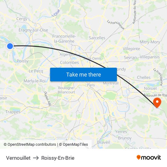 Vernouillet to Roissy-En-Brie map