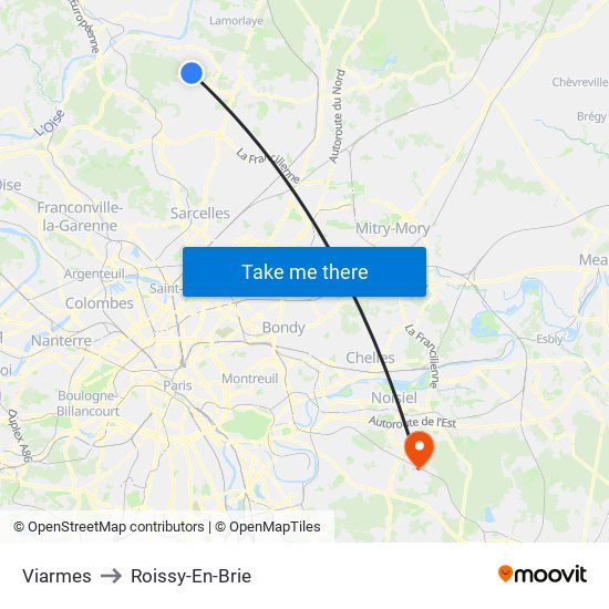 Viarmes to Roissy-En-Brie map