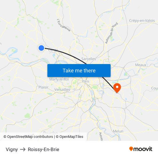 Vigny to Roissy-En-Brie map