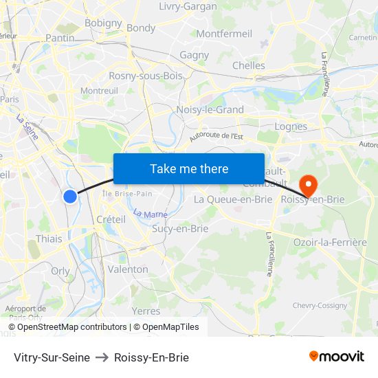 Vitry-Sur-Seine to Roissy-En-Brie map