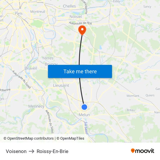 Voisenon to Roissy-En-Brie map