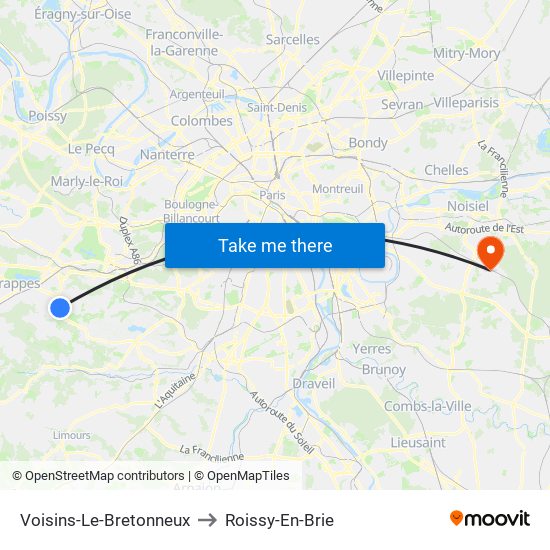 Voisins-Le-Bretonneux to Roissy-En-Brie map