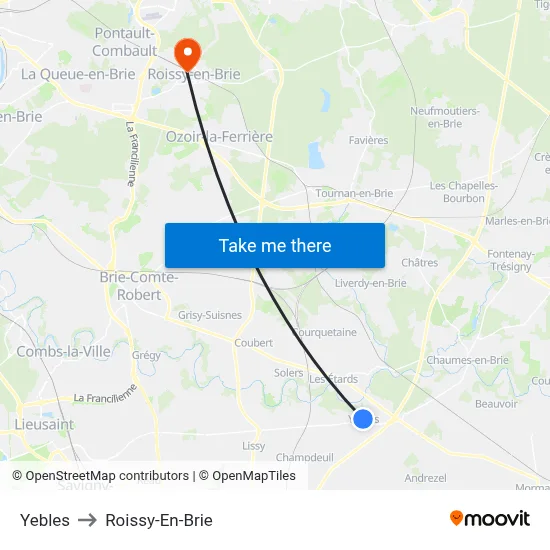 Yebles to Roissy-En-Brie map