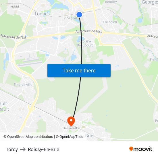 Torcy to Roissy-En-Brie map