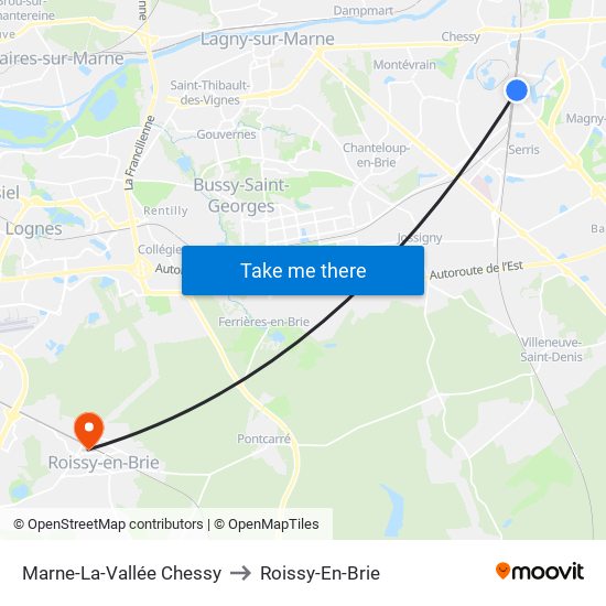 Marne-La-Vallée Chessy to Roissy-En-Brie map