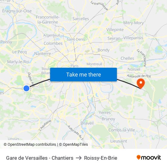 Gare de Versailles - Chantiers to Roissy-En-Brie map