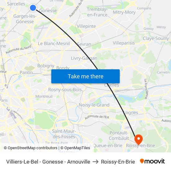 Villiers-Le-Bel - Gonesse - Arnouville to Roissy-En-Brie map