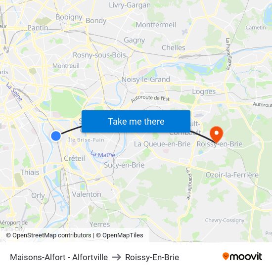 Maisons-Alfort - Alfortville to Roissy-En-Brie map