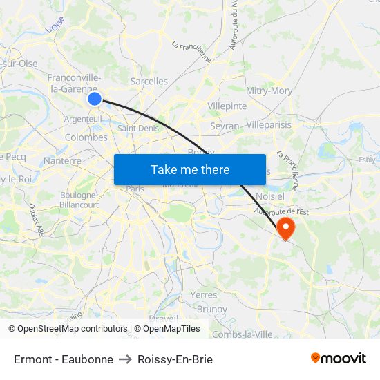 Ermont - Eaubonne to Roissy-En-Brie map